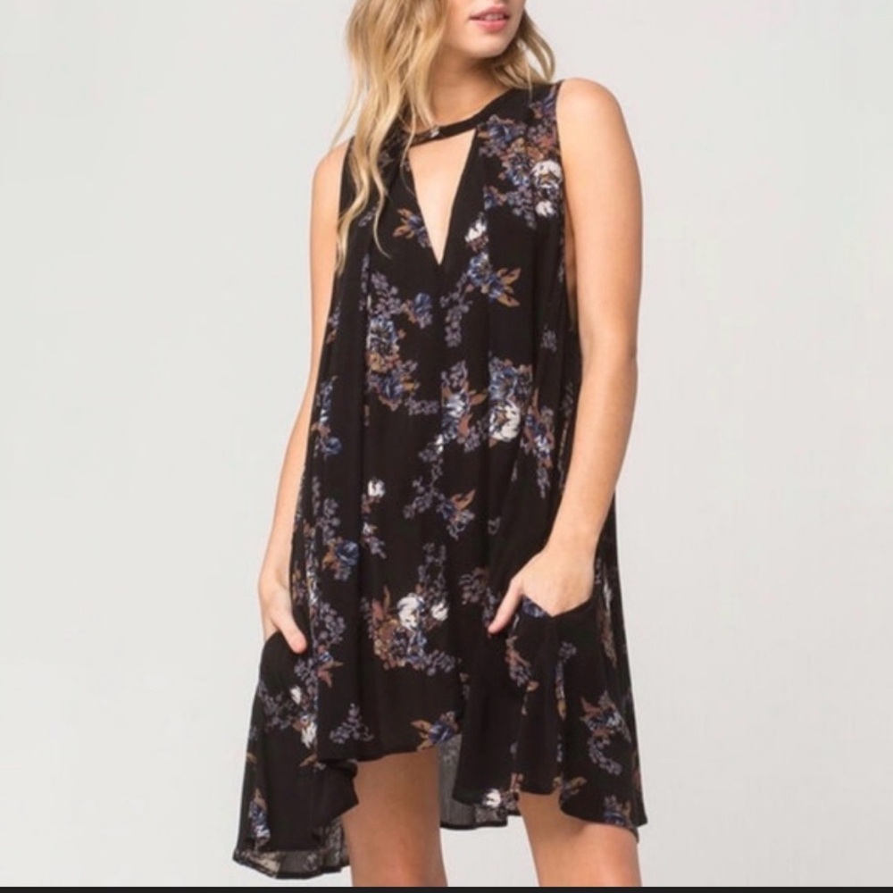 Free People Out of It Swing Dress Black Floral Lace Boho Mini Dress XS
